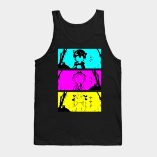 Made in abyss anime all main characters Reg Riko Nanachi with their japan text in Cyan Magenta Yellow colors Grunge distressed Tank Top